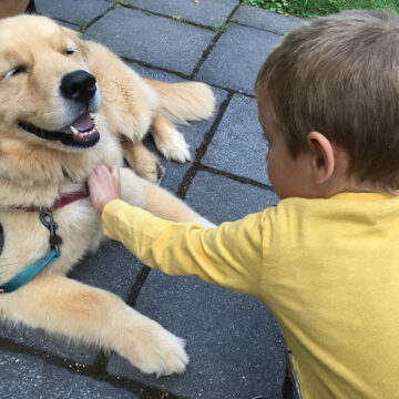 Aaron petting Zeke